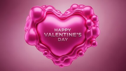 3d shiny pink heart with happy valentines day text on gradient background
