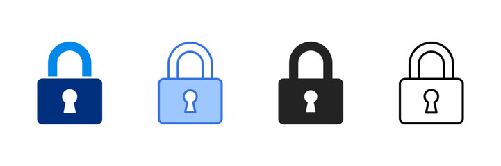 Lock Icon Set Multiple Style Vector Illustration. 