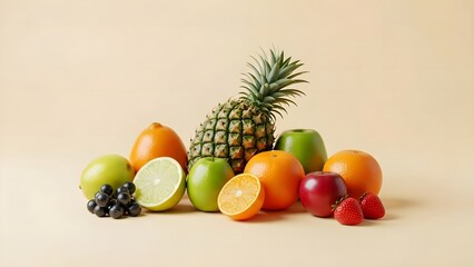 Fruits in beautiful 3d style background