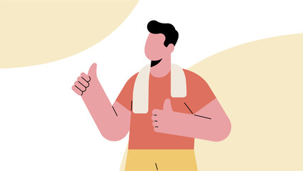 Fitness Success Gesture – Man Giving Thumbs Up After Workout in Modern Flat Design