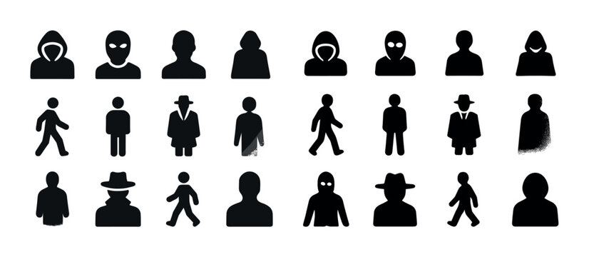 Diverse silhouettes of people in various outfits and poses