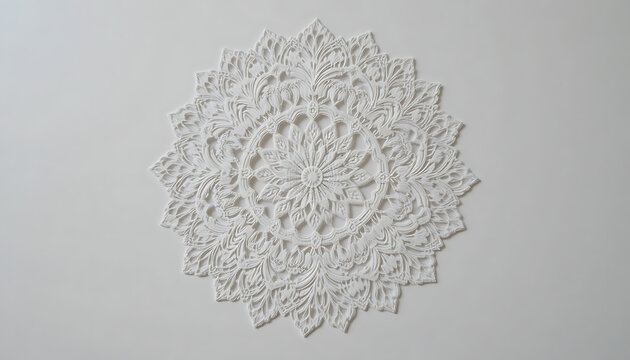 White lace doily on gray background intricate