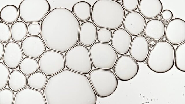 Cells Under a Microscope are Connected Into a Common Transparent Bubble Cluster With Molecule. Macro Shot of Molecule Science and Medicine. DNA. Medical Drug Manufacturing. High quality 4k footage