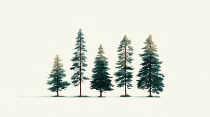 Fototapeta premium Isolated evergreen pines on a clean white backdrop