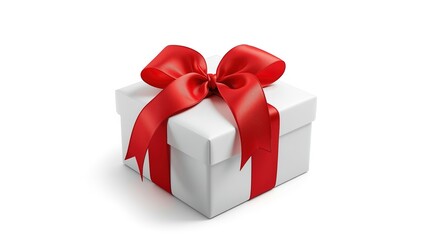 Fototapeta premium white box with red ribbon, gifts and presents