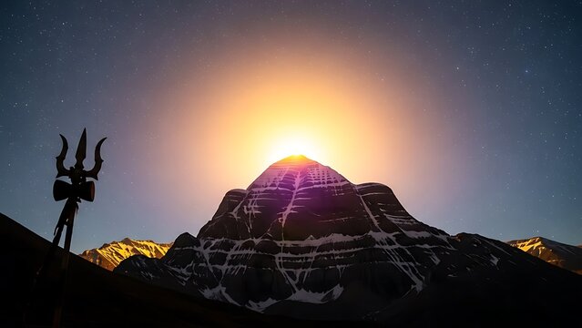 Mount kailash under starlit sky