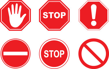 Collection of red warning and prohibition signs