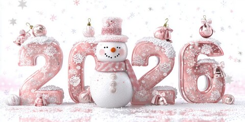 ew Year 2026 Pink Holiday Decoration with Snowman