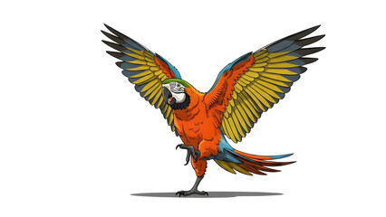 Naklejka premium Vibrant Blue and Gold Macaw Parrot with Open Wings isolated PNG with Transparent Background