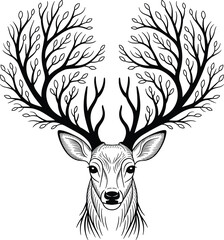 Fototapeta premium Deer head silhouette vector illustration featuring wild mammal antlers for nature and Christmas designs