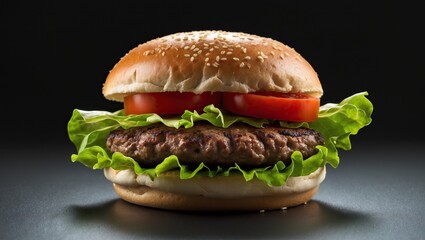 Hamburger with beef patty, lettuce and tomato &mdash; AI generated