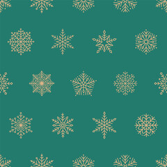 Seamless pattern with cute minimalist snowflakes. Gentle winter holiday design for Christmas, New Year. Perfect for banner, wallpaper, wrapping paper, background, card, poster. Vector illustration