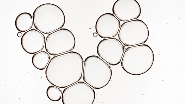 Bubble cluster transparent, cells under a microscope on white background. Gel texture with bubbles, skin care product. Macro Shot of Natural Organic Cosmetics, Medicine. High quality 4k footage