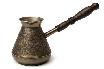 Ornate Coffee Pot with Wood Handle on transparent background Image