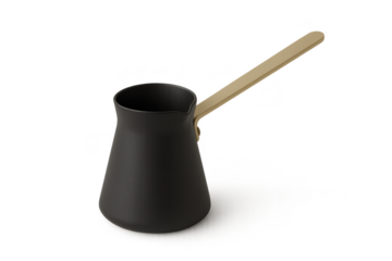 Black coffee pot isolated with transparent background, with long handle