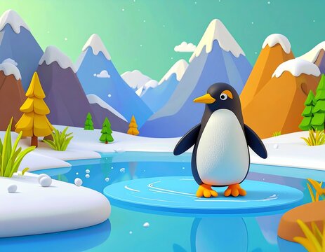 niedlicher kleiner Pinguin steht auf einer Eisscholle - Knetoptik