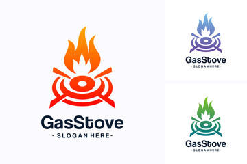 Set of gas stove logo design template. Concept of fire burning from a gas stove.