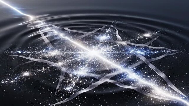 Abstract stylized moonlight beam creating a dazzling dynamic motion graphics pattern across a conceptual dark fluid surface abstract stylized moonlight beam, shimmer, data