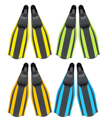Set of diving flippers for summer holidays and snorkeling on white background. © Vasyl Onyskiv