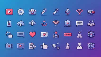Social Media & Communication Colorful Icon Set – Video, Chat, Like, Share & Network Icons