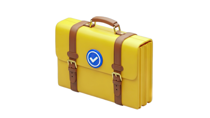 Yellow Briefcase with Checkmark: Success and Approval Concept