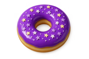 Purple donut with star sprinkles on a transparent background image.