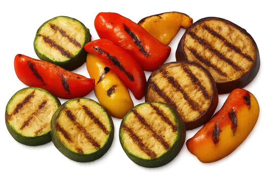 Grilled vegetables on transparent background, healthy cooking concept.