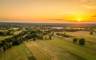 Aerial view of fields in Gmina Lochow, Mazowieckie region of Poland