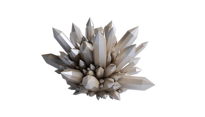 Geometric cluster of light beige crystalline mineral isolated on solid white background Png

