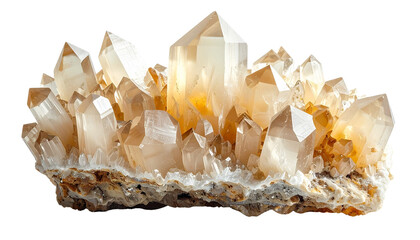 Geometric cluster of light beige crystalline mineral isolated on solid white background Png2
