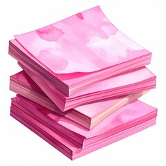 Stacked pink square paper sheets, watercolor style
