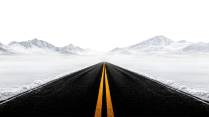 Road Leading to Snowy Mountains on Transparent Background