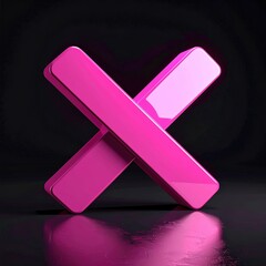 Glossy pink X shape against a dark reflective surface