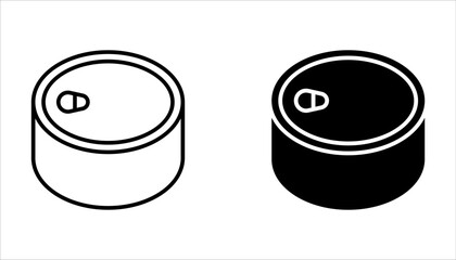 canned food icon set, tuna, meat, pack,  tin can, Editable stroke on white background
