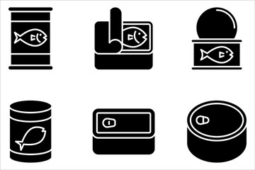 canned food icon set, tuna, meat, pack,  tin can, Editable stroke on white background