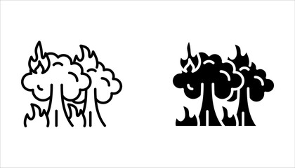 Forest fire line icon set. Wildfire symbol. Editable stroke on white background
