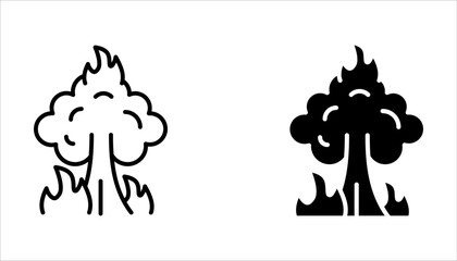 Forest fire line icon set. Wildfire symbol. Editable stroke on white background