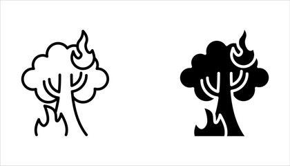 Forest fire line icon set. Wildfire symbol. Editable stroke on white background