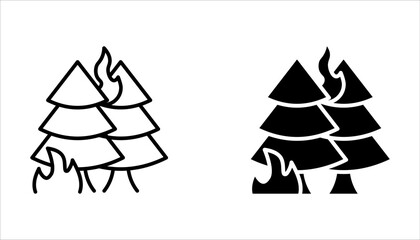 Forest fire line icon set. Wildfire symbol. Editable stroke on white background