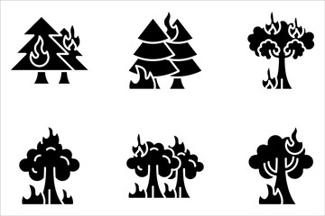 Forest fire line icon set. Wildfire symbol. Editable stroke on white background