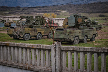 Obraz premium Military base of Ukrainian 36th separate machanized coastal infantry brigade taken by Russian during Crimea Crisis 2014 in Perevalne, Ukraine