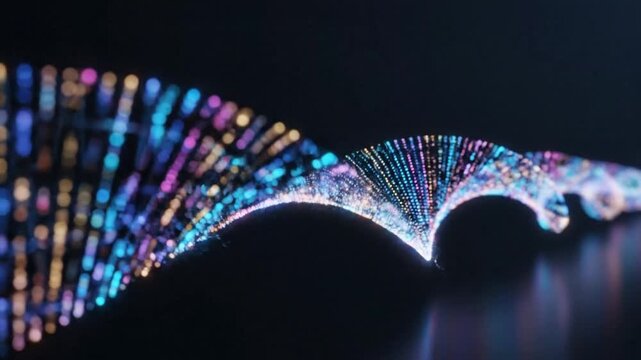 Abstract Particle Flow Animation: Colorful Helix Shape Moving in Dark Background