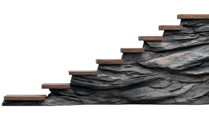 Stone and Wood Stairs on Transparent Background