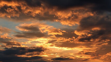 Golden sunlight illuminates dramatic clouds at sunset creating a vibrant sky