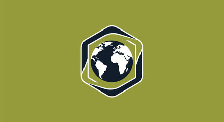 A flat flag with a world map icon inside a geometric shape against a yellow-green backdrop