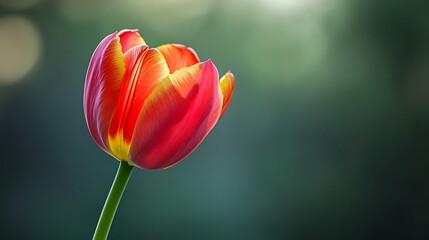 Vibrant red tulip flower against a soft green bokeh