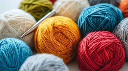 Vibrant yarn collection with knitting needle for handicraft projects