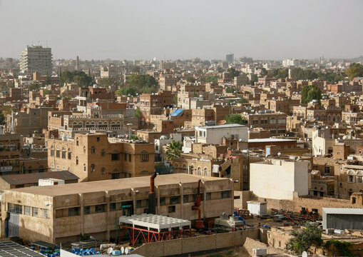 Traditional houses in the old city featuring ornamental facades, Amanat Al-Asemah, Sanaa, Yemen
