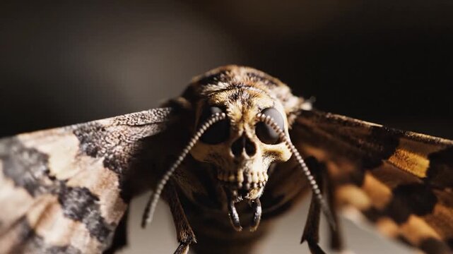 Close-up of a Deaths-head Hawkmoth with a Skull-like Pattern on its Thorax.