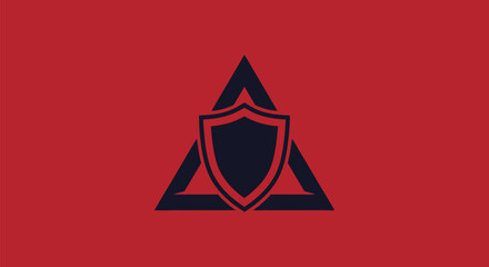 A centered black shield within a triangle, overlaying on a red background